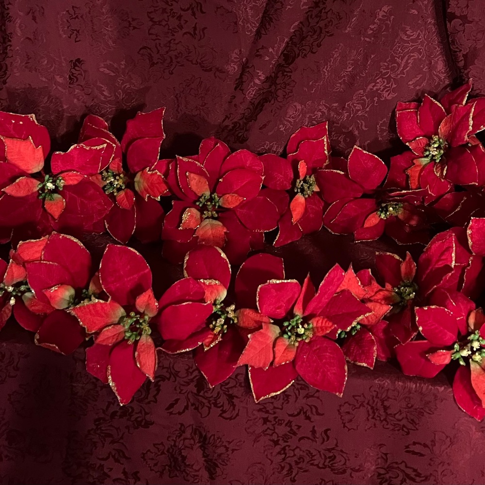 Vintage Christmas Red Poinsettia High End Flower Lot 24 Picks Single Stems Short